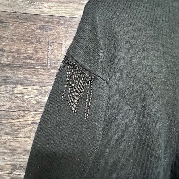 Express Black Crew Neck Sweater with Fringe Detail - Picture 5 of 8